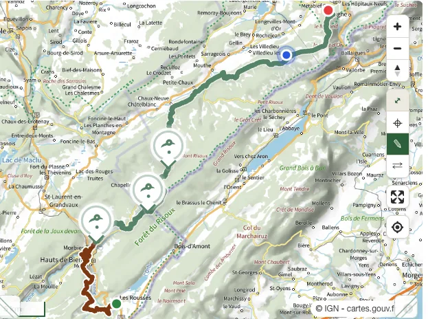 Carte Trailboard du parcours avec tracé et repères de course.